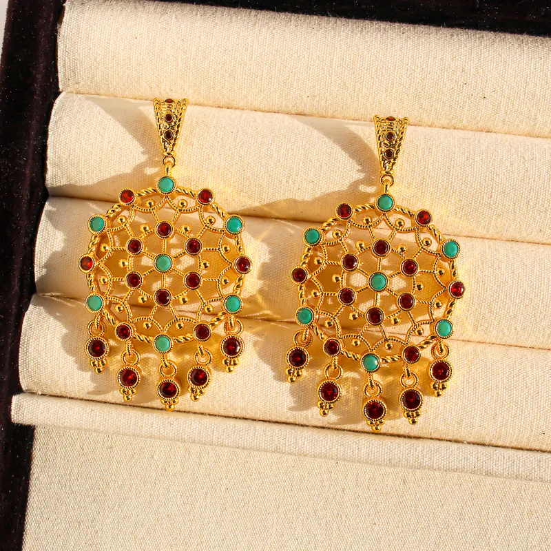 Wholesale Inlaid Zircon Fashionable Earrings Hollow Tassel Earrings Exotic Style Women's 696 Hypoallergenic Brass