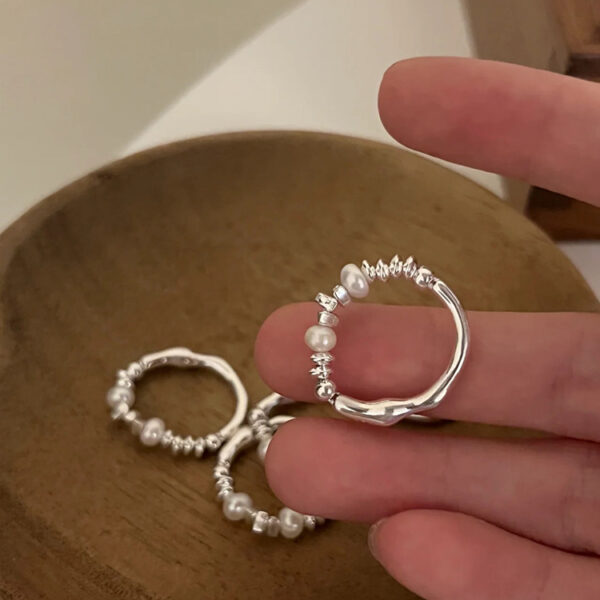 Wholesale Irregular metal fragments, silver, and pearl ring/band