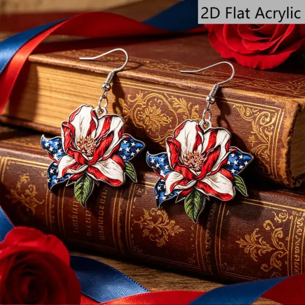 Wholesale Retro Rose Print Drop Earrings In White And Red Acrylic With 304 Stainless Steel Ear Pins For Women