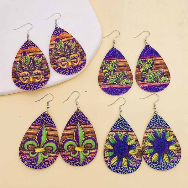 oly-73fdf6d0b45427f74420991a4b636b69 Wholesale Carnival Triple Leather Earrings Shiny Leaf Shape Earrings Bohemian Carnival Earrings
