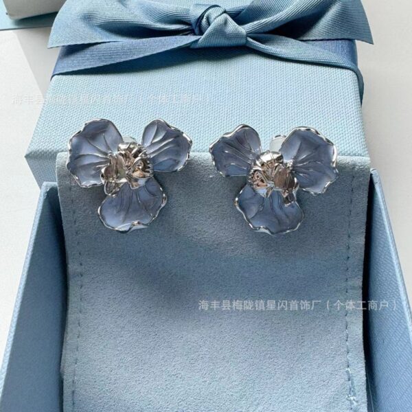 Wholesale HEFANG blue iris earrings elegant temperament dopamine small flower wind silver earrings Valentine’s Day gift