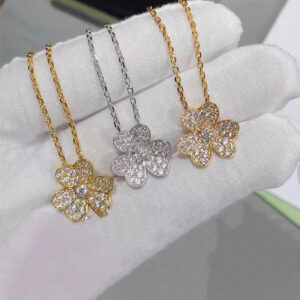 Wholesale Copper-plated full-diamond clover necklace with cross chain earrings