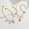 Wholesale Ceramic Blue And White Porcelain Bracelet Titanium Steel Shell Pendant 18K Gold Bracelet