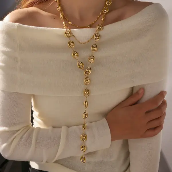 Wholesale Vacuum-plated (in-furnace) With 18K Real Gold On 304 Stainless Steel—elegant, Vintage, And Romantic Oval, Heart-shaped, And Diamond-inspired Chain Necklace With Lobster Clasp, Available In Gold, Perfect For Women