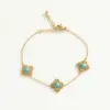 Wholesale 1-piece Gold Stainless Steel Vintage Flower Turquoise Women's Fashion Bracelet Suitable For Party Banquet Daily Wear Gift Jewelry