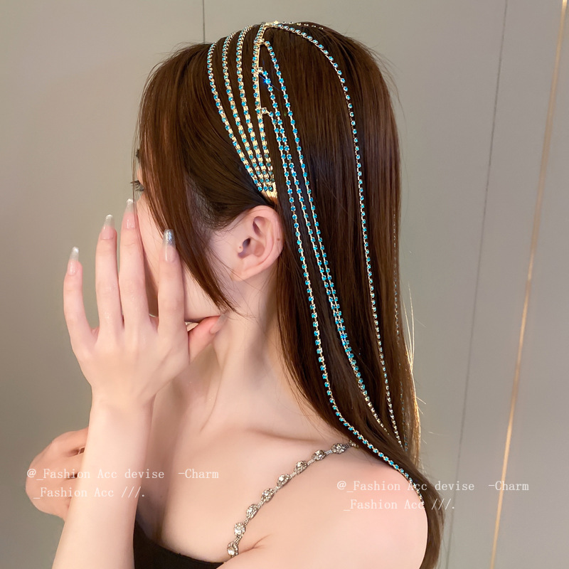 Wholesale Fashion personality diamond tassel multi-layer hairband European and American exaggerated design headband niche high-end hair accessories wh