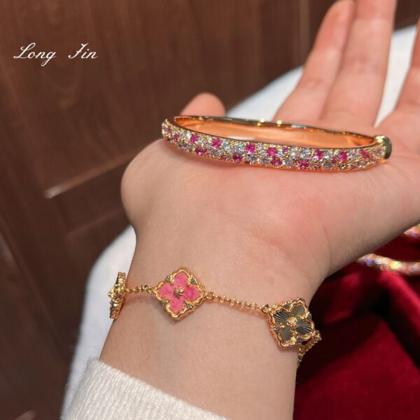 Wholesale Eco-friendly copper full diamond rose garden gradient pink diamond bracelet