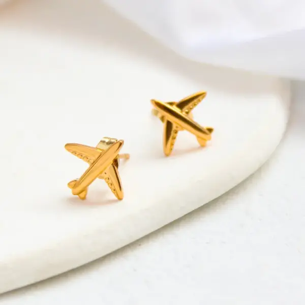Wholesale 1 Pair Retro Airplane Plating 304 Stainless Steel 316 Stainless Steel 18K Gold Plating In The Furnace Ear Studs