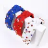 Wholesale Wide-Brimmed American Flag Headband For Women With Diamond-Studded Knot Design, Available In Black, Red, And Blue