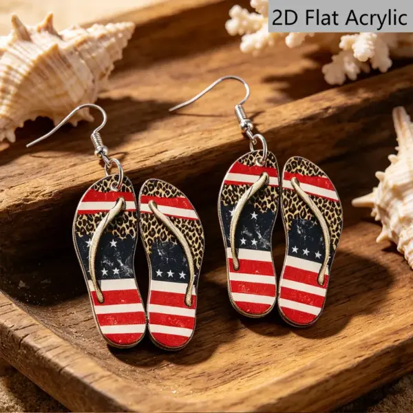 Wholesale Retro Print Slippers Drop Earrings For Women In White & Red With 304 Stainless Steel Ear Pins