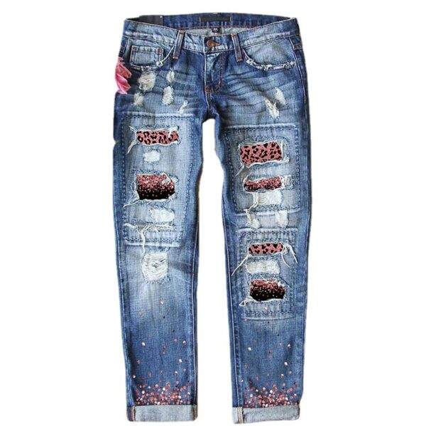 oly-749842b568948e0a2de5139bc5145271 Wholesale Leopard Print Hole Print Pants Casual WISH Loose Washed Jeans