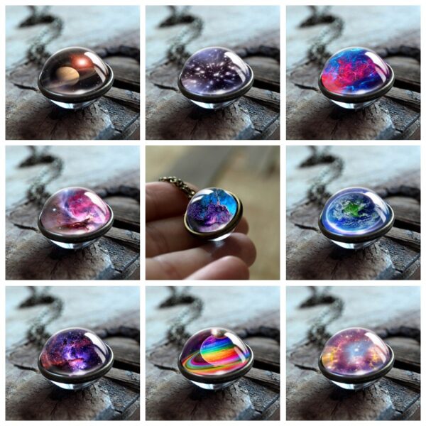 oly-749cdefb37fc70db6e6e44aba71f7cce Wholesale Jewelry Double-Sided Glass Ball Solar System Universe Starry Sky Necklace