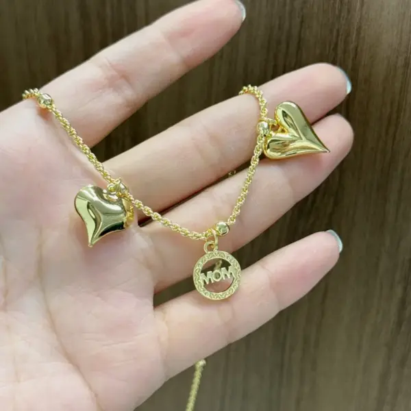 Wholesale Jewelry Elegant MOM Heart Shape Copper Zirconia 18K Gold Plated Inlaid Zircon Pendant Necklace Cable Chain Twisted Rope Chain