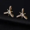 Wholesale Bow Tie Stud Earrings With 925 Sterling Silver Posts, Copper Base Electroplated With 14K Real Gold, Featuring Zircon Inlay
