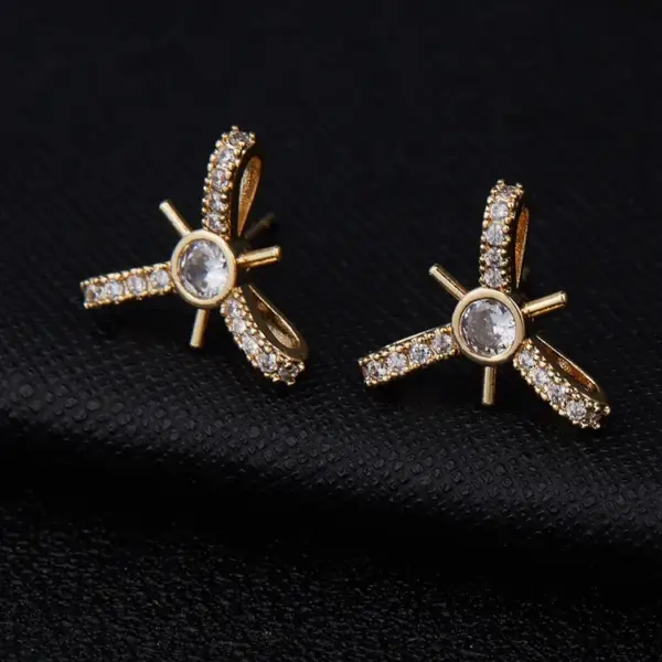 Wholesale Bow Tie Stud Earrings With 925 Sterling Silver Posts, Copper Base Electroplated With 14K Real Gold, Featuring Zircon Inlay