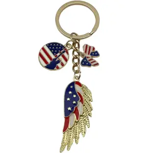 [kc Gold Blue American Independence Day Wings Statue of Liberty Bow Keychain] - 11.5g - ER1656