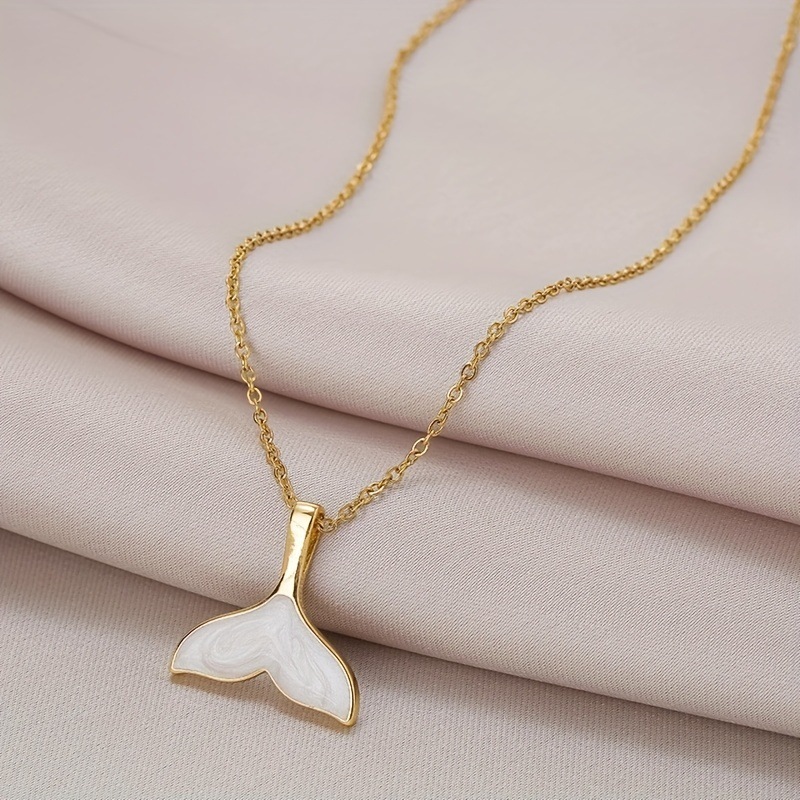 Wholesale 18k Gold-plated Fashionable Fishtail Drop Glue Stainless Steel Necklace Women's Simple Elegant Clavicle Chain All-match Light Luxury Style D