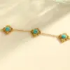 Wholesale 1-piece Gold Stainless Steel Vintage Flower Turquoise Women's Fashion Bracelet Suitable For Party Banquet Daily Wear Gift Jewelry