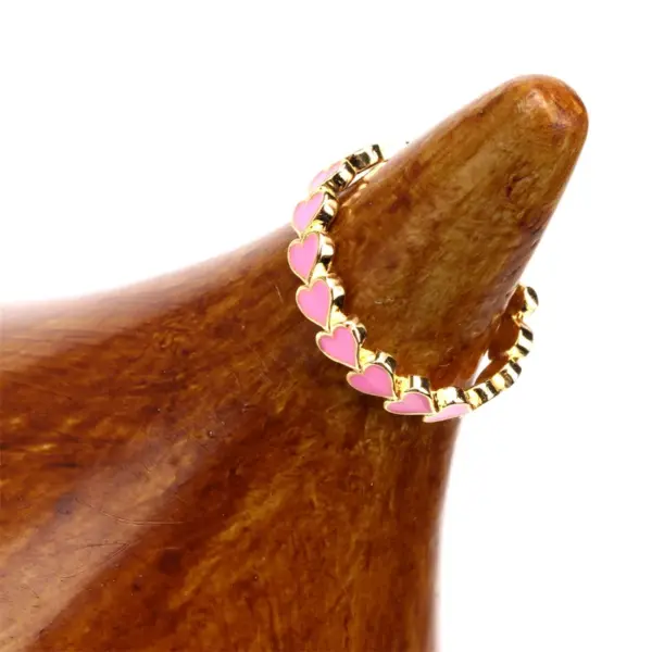 Wholesale Romantic Sweet Heart Shape Copper Enamel Plating 18k Gold Plated Open Rings