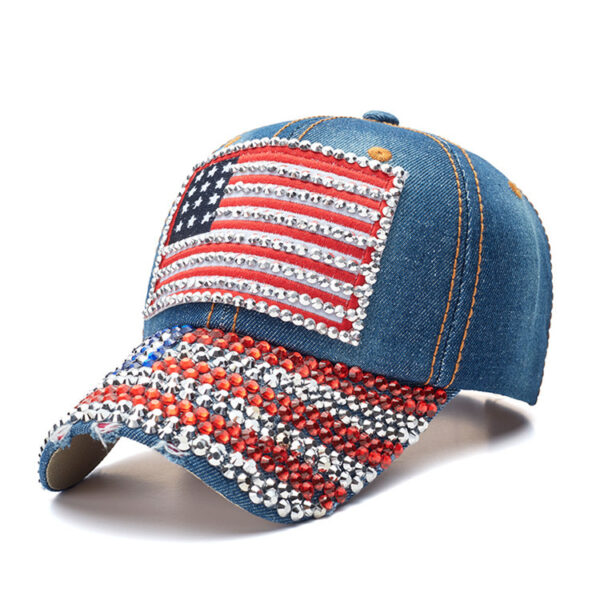 oly-74d091af8ce7a95df4d3524151257521 Wholesale Baseball Cap US Flag Denim Diamond-encrusted Cap Sunshade Sunscreen Cap Tide Cap