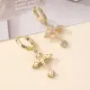 Wholesale Handmade Cross Earrings For Women In Copper With KC Golden Water Plating And Zircon Inlay, Elegant Drop Design
