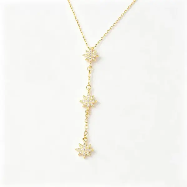 Wholesale Starburst Inlay Pendant Necklace For Women In Copper With 18K Real Gold Plated Water Plating And Artificial Rhinestones On Cable Chain