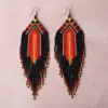 Wholesale Long Bohemian Tassel Geometric Gradient Rice Bead Earrings Women Handmade Glass Beads Dangle Earrings Floral Print Style