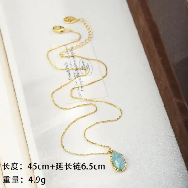 Wholesale Geometric Necklace For Women With Amazonite Inlay, Copper Base, 18K Real Gold Electroplated Bezel Setting And Box Chain
