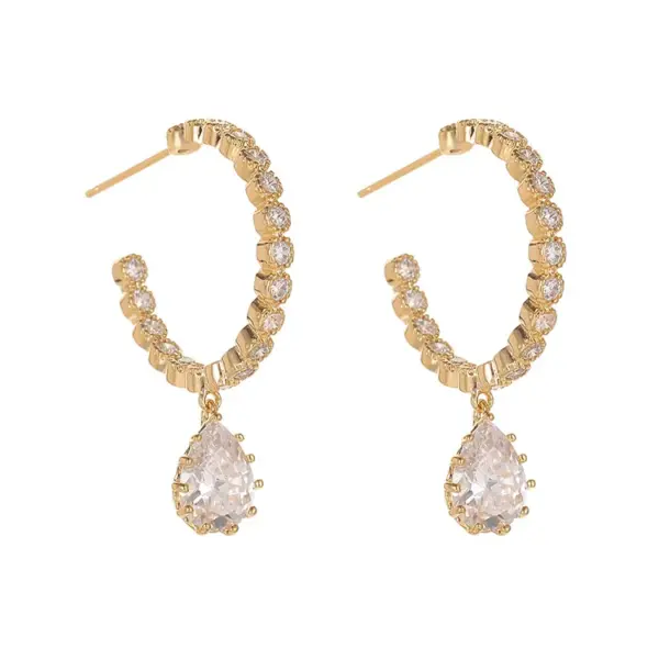 Wholesale Geometric Stud Earrings For Women With 925 Sterling Silver Posts, Copper Base, 14K Gold Plated, Zircon Inlay