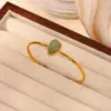 oly-7503f6710f8a2b9db9c2616d64e7b905 Wholesale 2pcs/set Green Natural Stone Jewelry Set 18K Gold Plated Stainless Steel Open Bracelet Earrings Waterproof Simple Style Basic Two-Piece Natural Stone Jewelry Set Accessories Wholesale Christmas Birthday Gift Choice