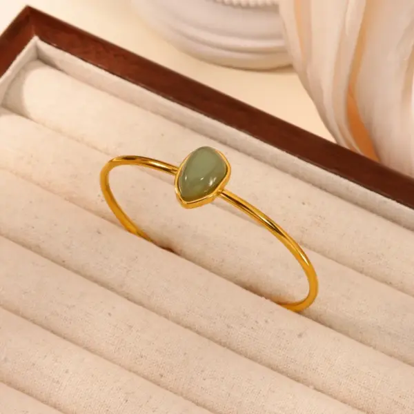 oly-7503f6710f8a2b9db9c2616d64e7b905 Wholesale 2pcs/set Green Natural Stone Jewelry Set 18K Gold Plated Stainless Steel Open Bracelet Earrings Waterproof Simple Style Basic Two-Piece Natural Stone Jewelry Set Accessories Wholesale Christmas Birthday Gift Choice