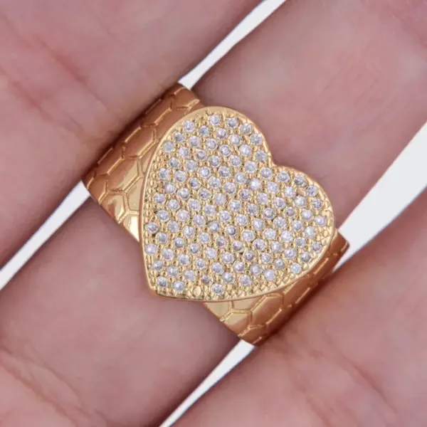 Wholesale Jewelry Elegant Retro Streetwear Star Heart Shape Copper Zircon 18K Gold Plated Open Rings