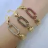 Wholesale Oval Electroplated Copper Bracelet For Women With 18K Real Gold Water Plating And Zircon Inlay, Featuring Round Bead Woven Chain