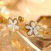 Wholesale 201 Stainless Steel 304 Stainless Steel Plastic Flower Ion Plating (IP) 18K Gold Plated Sweet Waterproof Non Tarnish Plating Gold Ear Studs