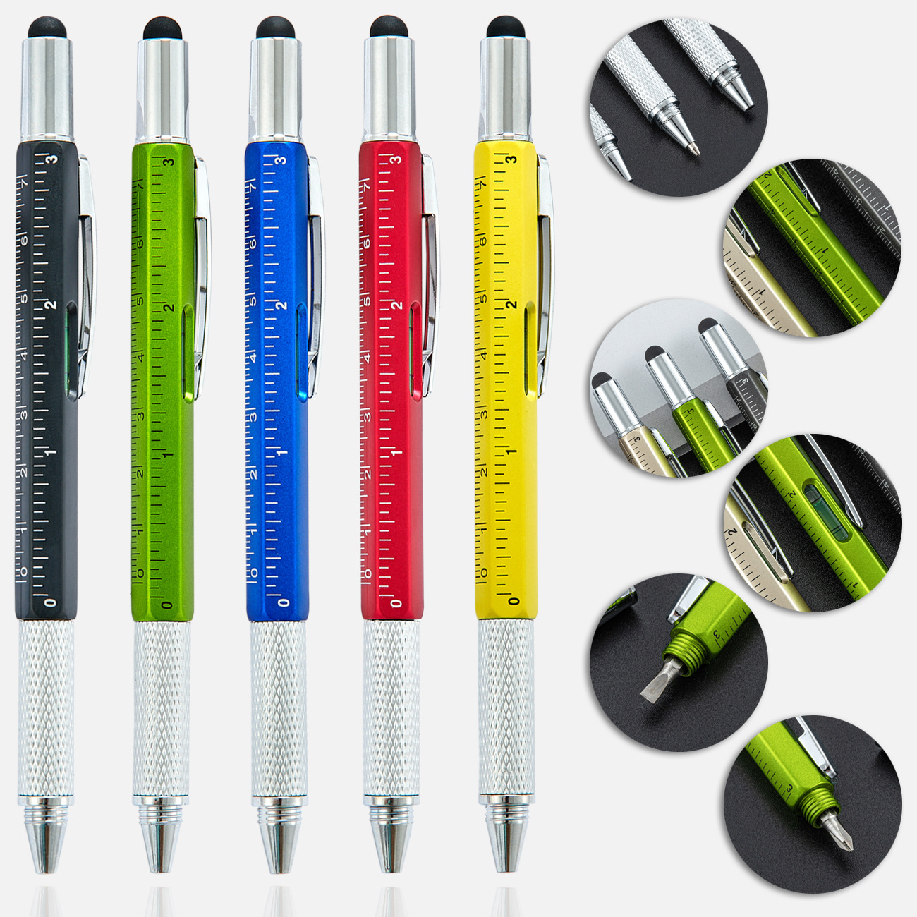Wholesale Plastic Tool Pen Six-in-One Level Scale Touch Screen Pen Cross Double Head Screwdriver Ballpoint Pen