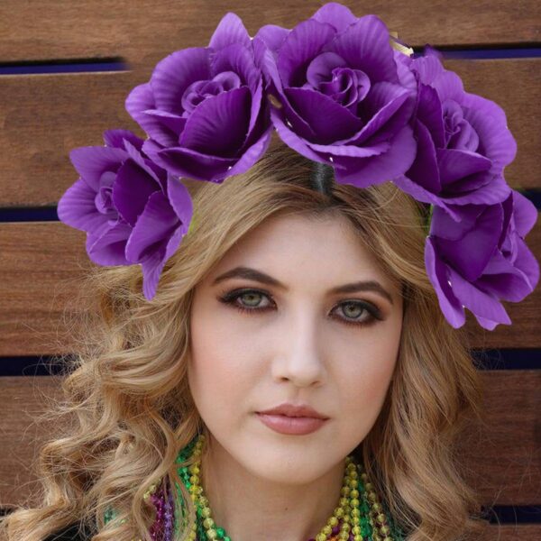 oly-753c18a9e5f1a9add7e337937053576d Wholesale Carnival artificial flower headband fabric rose flower hair accessories purple green big flower headband