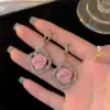Wholesale Rose Earrings For Women In Natural Pink, New Style Alloy With Electroplated Gold Plating Process