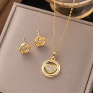 【8232】Copper Material—circle Heart Set【 Gold 】