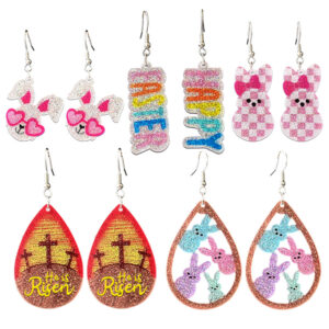 Wholesale Amazon Supply Resurrection Acrylic Shiny Element Earrings Rabbit Mushroom Moon Happy Easter Earrings