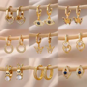 Wholesale 304 Stainless Steel Copper Cross Butterfly PVD Coated Real Gold Plated IG Style Classic Style Waterproof Non Tarnish Plating Drop Earrings Earrings Ear Studs