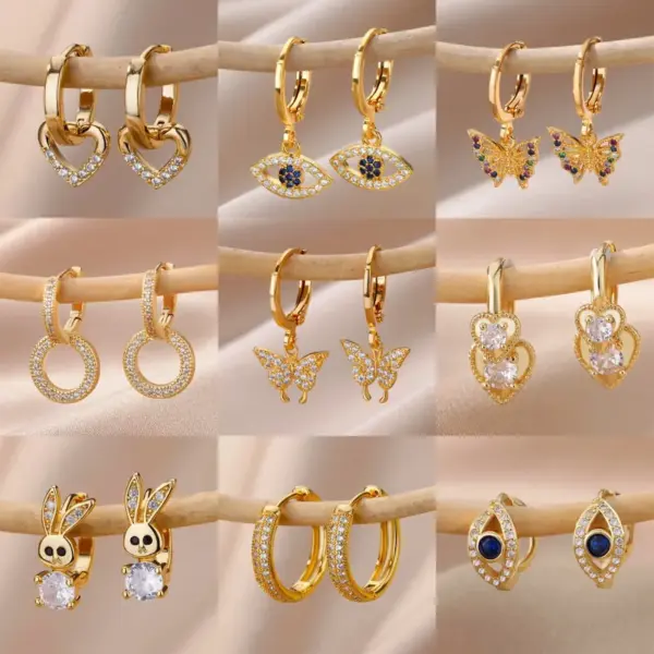 Wholesale 304 Stainless Steel Copper Cross Butterfly PVD Coated Real Gold Plated IG Style Classic Style Waterproof Non Tarnish Plating Drop Earrings Earrings Ear Studs