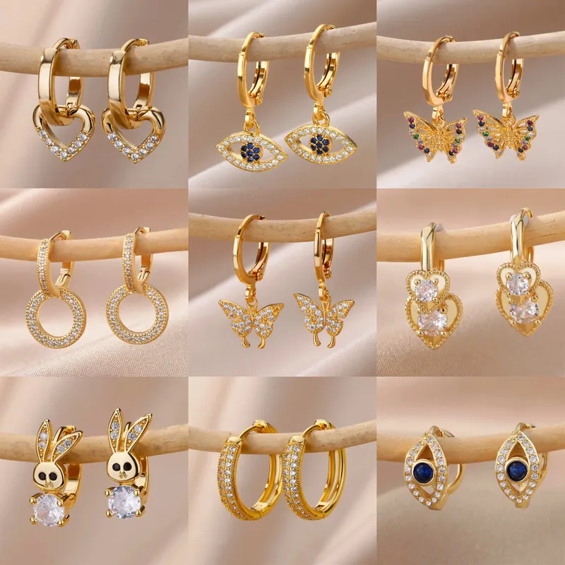 Wholesale 304 Stainless Steel Copper Cross Butterfly PVD Coated Real Gold Plated IG Style Classic Style Waterproof Non Tarnish Plating Drop Earrings E