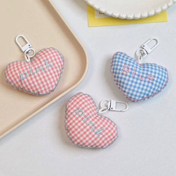 Wholesale Cute cotton three-dimensional plaid love key chain schoolbag pendant girlfriends couple gift accessories bag accessories