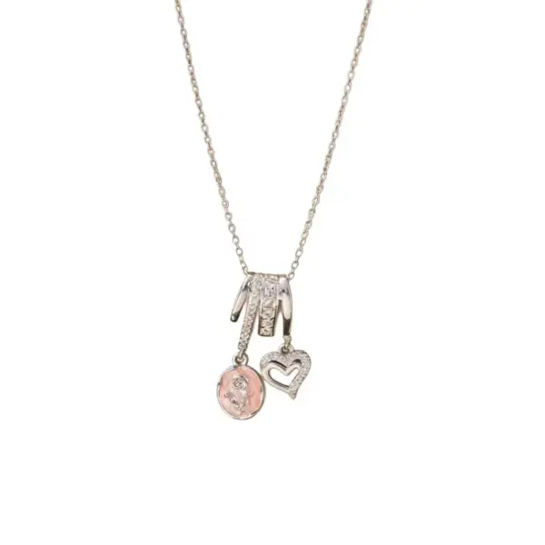 Wholesale Heart Shape Inlay Pendant Necklace For Women In Copper With 18K Gold Plated And Rhinestones On Cable Chain