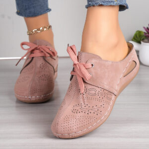 Wholesale Cross-border trade leisure trade Baotou half slippers women 2024 new lace-up wedge with European and American style plus size hollow slippers