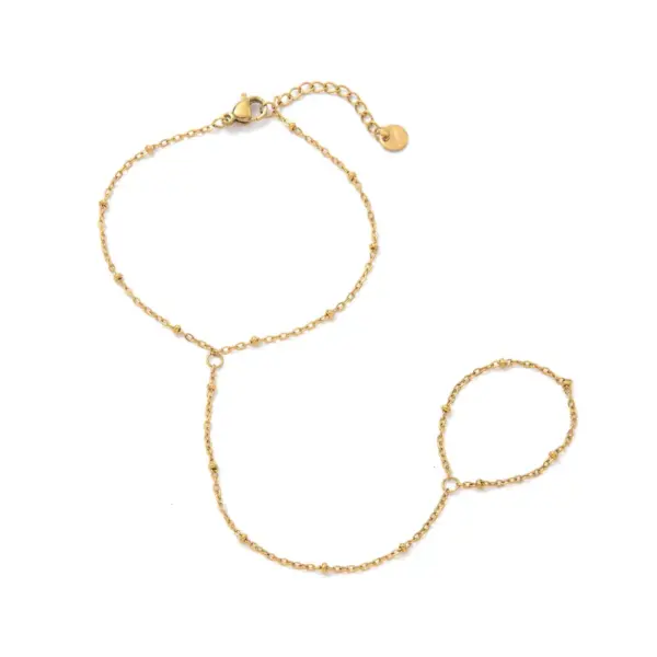 Wholesale Fashionable Titanium Steel 18K Gold Plated Bracelet With Diamond Small Round Piece Color Retention Women Stainless Steel Finger Clip Bead Finger Chain Vacuum Electroplating 18K Gold Retention