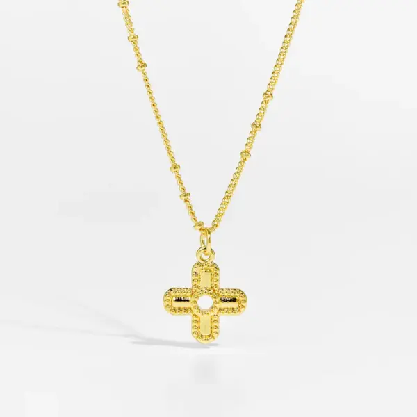 Wholesale Light Luxury Style 18K Gold Plated Zircon Texture Cross Pendant Necklace Retro Versatile Daily Classic Collarbone Chain