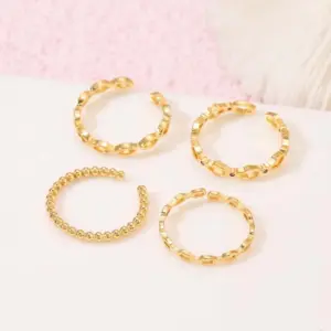 Wholesale Geometric Open Rings For Women In Copper With 14K Real Gold Plating And Red Zircon Inlay