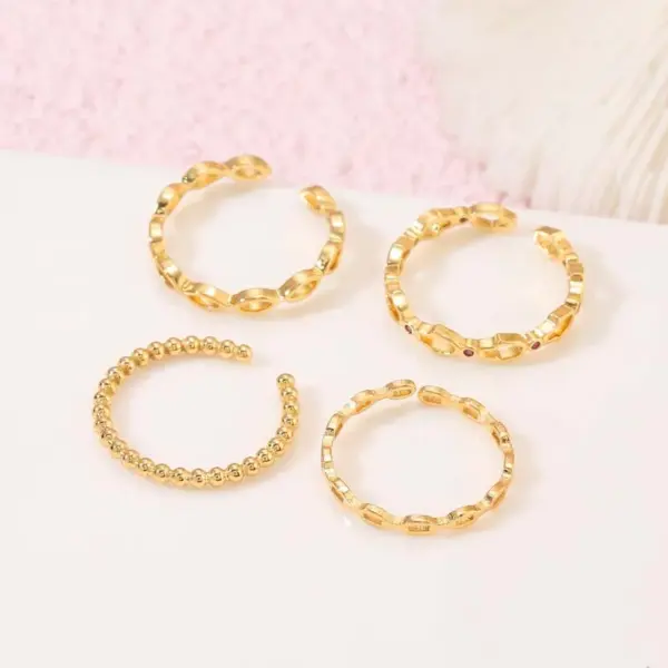 Wholesale Geometric Open Rings For Women In Copper With 14K Real Gold Plating And Red Zircon Inlay