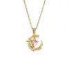 Wholesale Moon Inlay Pendant Necklace For Women In Copper With 18K Real Gold Plated Water Plating And Artificial Rhinestones On Cable Chain